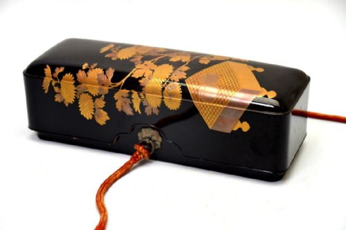 attractive japanese meiji late 19thc blackgold lacquer rounded rectangular letter box fubako - CATEGORY: ANTIQUE BOXES - DATED 19TH CENTURY