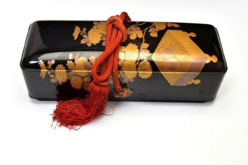 ATTRACTIVE JAPANESE MEIJI LATE 19THC BLACKGOLD LACQUER ROUNDED RECTANGULAR LETTER BOX FUBAKO - ADDITIONAL PHOTO 8