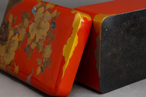 EXCELLENT JAPANESE MEIJITAISHO EARLY 20THC RED VERMILLION LACQUER DOCUMENTSTATIONERY BOX BUNKO - ADDITIONAL PHOTO 3