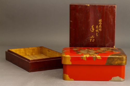 EXCELLENT JAPANESE MEIJITAISHO EARLY 20THC RED VERMILLION LACQUER DOCUMENTSTATIONERY BOX BUNKO - ADDITIONAL PHOTO 7