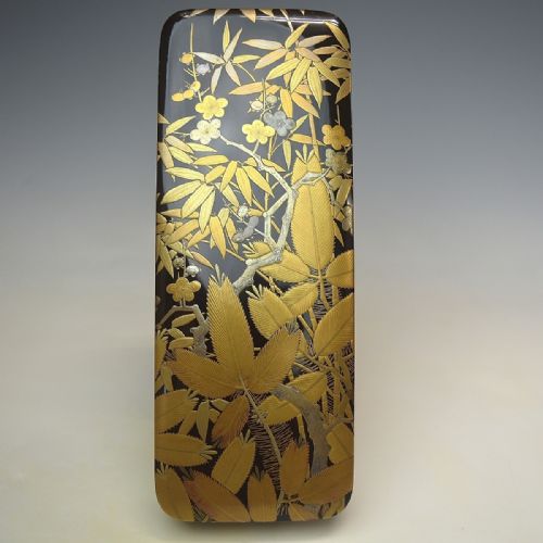 magnificent japanese meiji late 19thc blacklacquer rounded rectangular letter box fubako - CATEGORY: ANTIQUE BOXES - DATED 19TH CENTURY