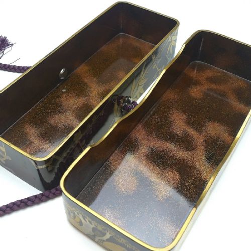 MAGNIFICENT JAPANESE MEIJI LATE 19THC BLACKLACQUER ROUNDED RECTANGULAR LETTER BOX FUBAKO - ADDITIONAL PHOTO 9