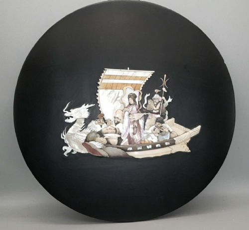 striking japanese meiji 19thc shibayama plaque depicting the seven lucky gods in their treasure ship takabune - CATEGORY: ANTIQUE MISCELLANEOUS - DATED 19TH CENTURY