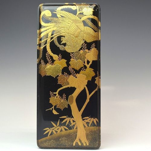 STRIKING JAPANESE MEIJI LATE 19THC BLACK GOLD LACQUER RECTANGULAR LETTER BOX FUBAKO - ADDITIONAL PHOTO 1