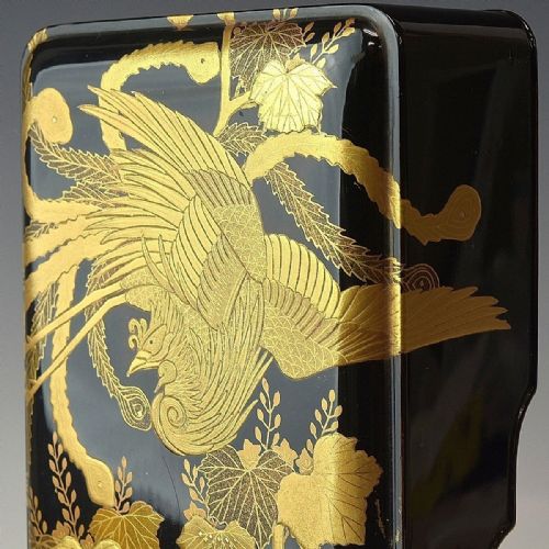 STRIKING JAPANESE MEIJI LATE 19THC BLACK GOLD LACQUER RECTANGULAR LETTER BOX FUBAKO - ADDITIONAL PHOTO 4