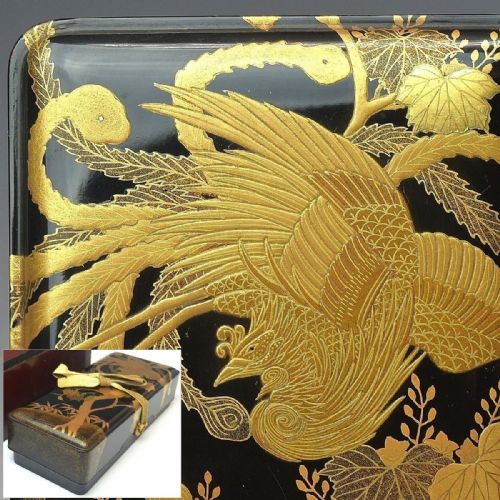STRIKING JAPANESE MEIJI LATE 19THC BLACK GOLD LACQUER RECTANGULAR LETTER BOX FUBAKO - ADDITIONAL PHOTO 5