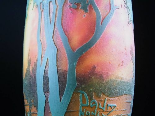 RARE ART NOUVEAU DAUM NANCY VASE WITH AUTUMN SUNSET LAKE SCENE - ADDITIONAL PHOTO 3