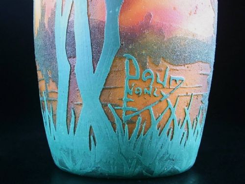 RARE ART NOUVEAU DAUM NANCY VASE WITH AUTUMN SUNSET LAKE SCENE - ADDITIONAL PHOTO 4