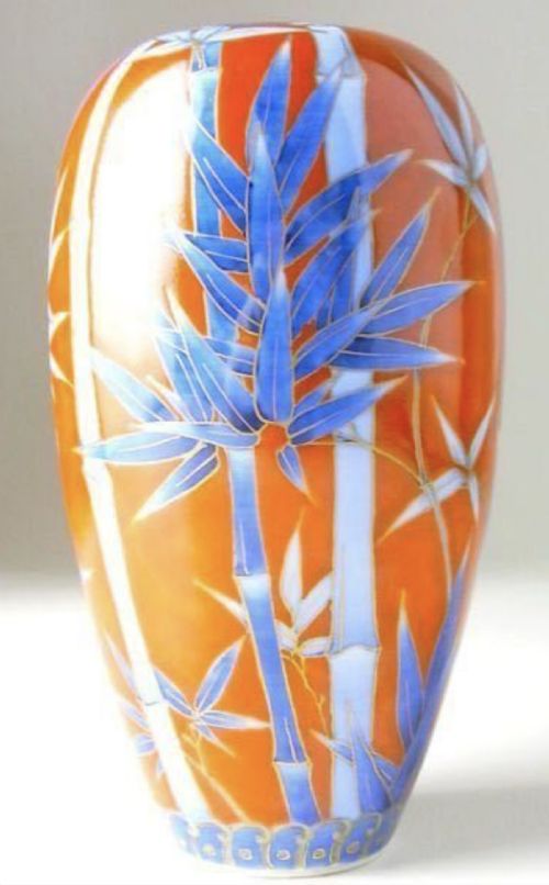 beautiful japanese meiji mid 19thc koransha porcelain vase with bamboo decoration by eizaemon fukagawa - CATEGORY: ANTIQUE VASES - DATED 19TH CENTURY