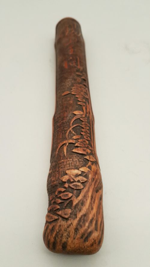 excellent japanese meiji 19thc wooden pipecase kiseruzutsu of otoshizutsu form - CATEGORY: ANTIQUE MISCELLANEOUS - DATED 19TH CENTURY
