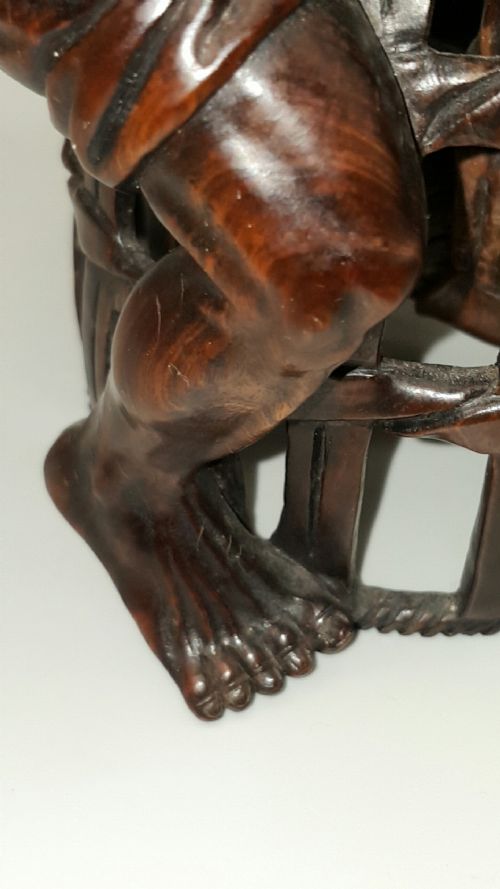 SUPERB CHINESE ANTIQUE LATE 19THC IRON WOOD CARVING OF A FISHERMAN - ADDITIONAL PHOTO 9