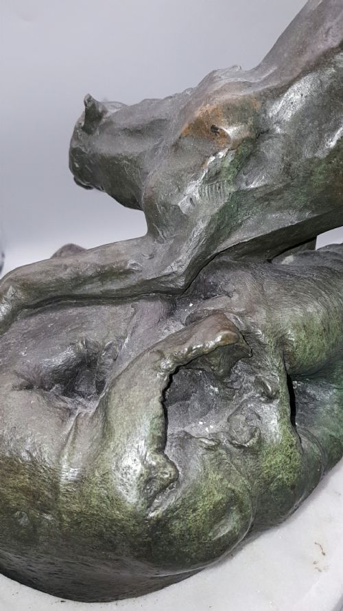 MAGNIFICENT VINTAGE LARGE FRENCH BRONZE OF A PANTHER CLIMBING A TREE - ADDITIONAL PHOTO 6