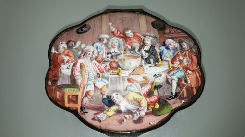 STUNNING ANTIQUE 18THC CA 1780 GEORGIAN ENAMEL BOX WITH HOGARTH DECORATION - ADDITIONAL PHOTO 9