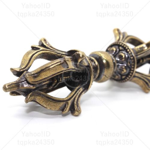 NICE EARLY 20THC SMALL TIBETAN BUDDHIST FIVEPRONGED BRONZE VAJRA - ADDITIONAL PHOTO 3