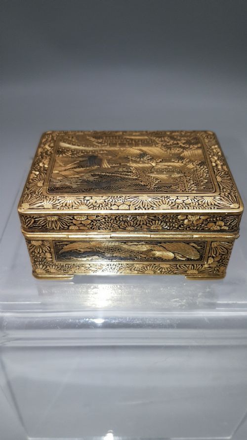 exquisite japanese meiji ca 1900 iron damascene 24k gold box by fujii yoshitoyo - CATEGORY: ANTIQUE BOXES - DATED 1900