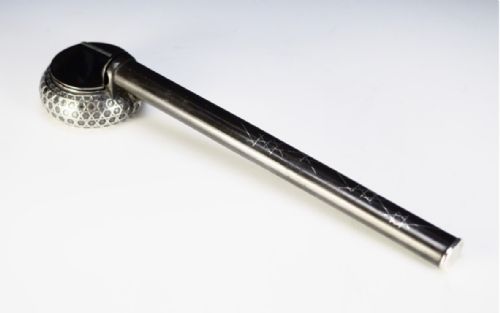unusual japanese edo 19thc bronze yatate with silver inlay - CATEGORY: ANTIQUE SILVER - DATED 19TH CENTURY