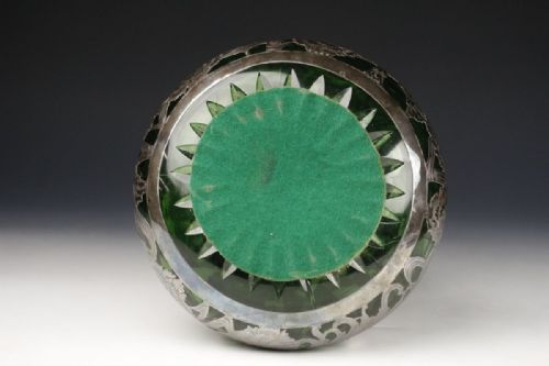 STUNNING AMERICAN ART NOUVEAU EARLY 20THC SILVERENCASED GREEN GLASS VASE ALVIN CORP - ADDITIONAL PHOTO 4