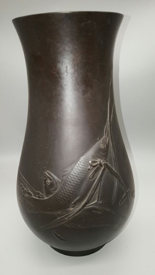 fine japanese meiji early 20thc bronze vase by oshima joun - CATEGORY: ANTIQUE METAL - DATED 1900
