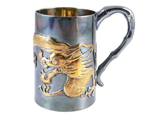 fine chinese qing late 19thc export silver gilt christening mug wang hing canton - CATEGORY: ANTIQUE SILVER - DATED 19TH CENTURY