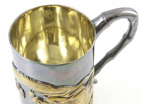 FINE CHINESE QING LATE 19THC EXPORT SILVER GILT CHRISTENING MUG WANG HING CANTON - ADDITIONAL PHOTO 2