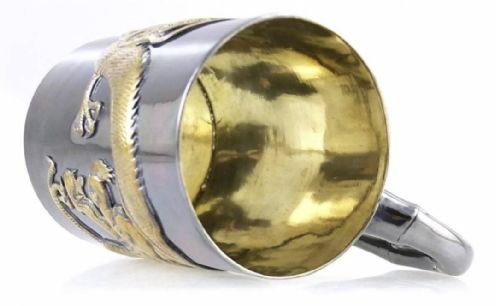 FINE CHINESE QING LATE 19THC EXPORT SILVER GILT CHRISTENING MUG WANG HING CANTON - ADDITIONAL PHOTO 5