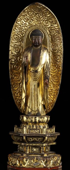 SUPERB JAPANESE EDO EARLY 19THC GILT WOOD STATUE AMITABHA BUDDHA