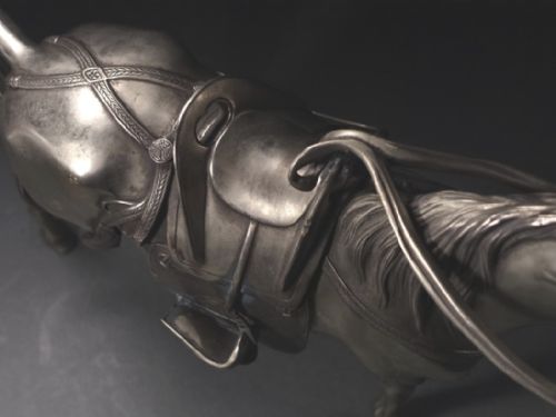 SUPERB JAPANESE MEIJI LATE 19THC SILVERED BRONZE OF SHOGUNS HORSE MARUKI COMPANY - ADDITIONAL PHOTO 6