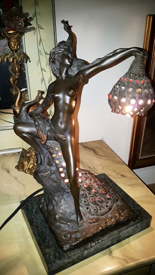 beautiful wolfers belgian antique 1920s art nouveau bronze nude table lamp - CATEGORY: ANTIQUE LIGHTING - DATED 1920