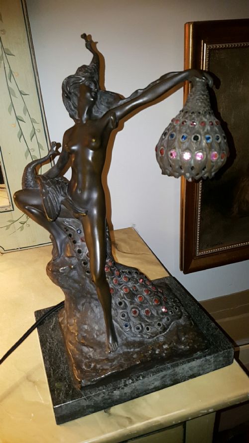 BEAUTIFUL WOLFERS BELGIAN ANTIQUE 1920S ART NOUVEAU BRONZE NUDE TABLE LAMP - ADDITIONAL PHOTO 1