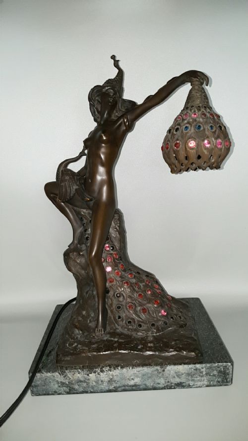 BEAUTIFUL WOLFERS BELGIAN ANTIQUE 1920S ART NOUVEAU BRONZE NUDE TABLE LAMP - ADDITIONAL PHOTO 4