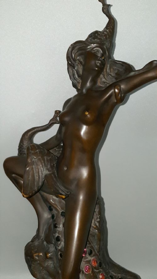 BEAUTIFUL WOLFERS BELGIAN ANTIQUE 1920S ART NOUVEAU BRONZE NUDE TABLE LAMP - ADDITIONAL PHOTO 5