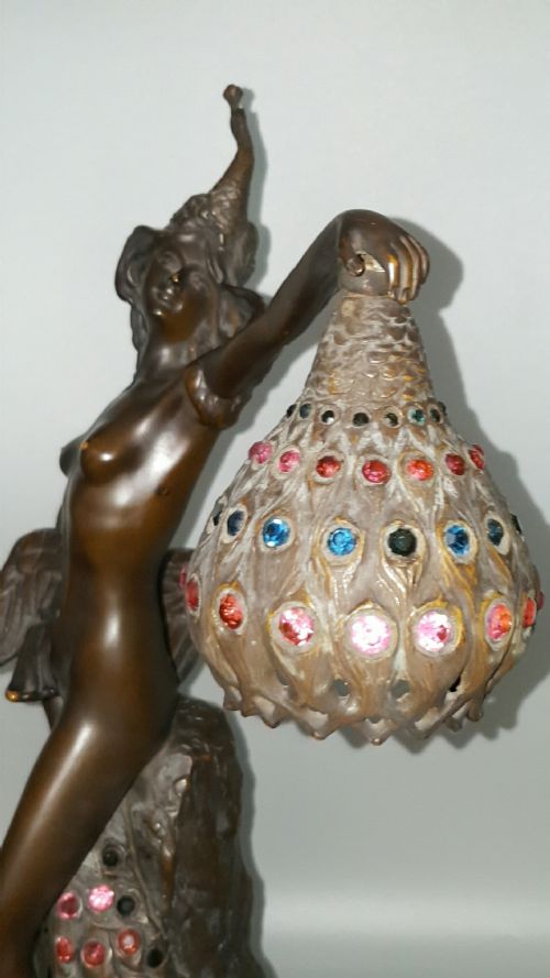 BEAUTIFUL WOLFERS BELGIAN ANTIQUE 1920S ART NOUVEAU BRONZE NUDE TABLE LAMP - ADDITIONAL PHOTO 10