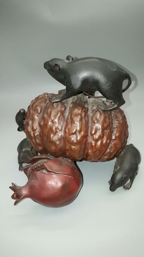 SUPERB JAPANESE MEIJI LATE 19THC BRONZE OKIMONO PUMPKIN RATS SEISAI - ADDITIONAL PHOTO 1