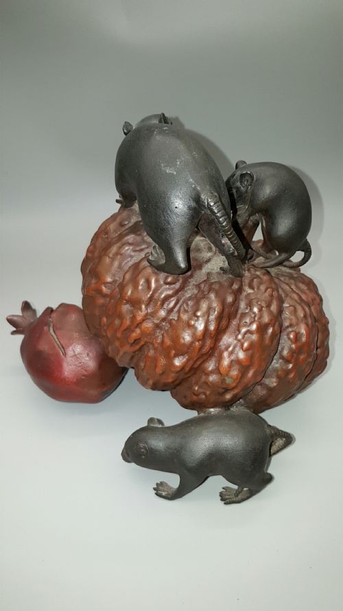SUPERB JAPANESE MEIJI LATE 19THC BRONZE OKIMONO PUMPKIN RATS SEISAI - ADDITIONAL PHOTO 2
