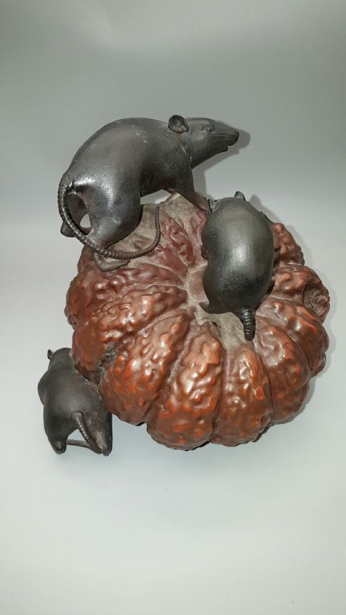 SUPERB JAPANESE MEIJI LATE 19THC BRONZE OKIMONO PUMPKIN RATS SEISAI - ADDITIONAL PHOTO 3