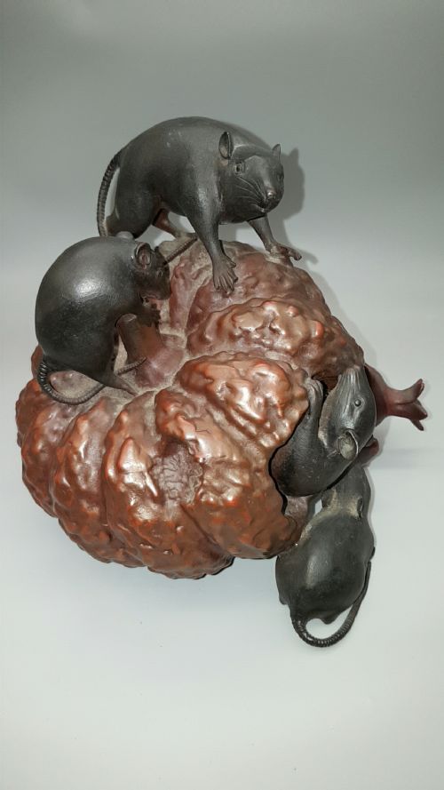 SUPERB JAPANESE MEIJI LATE 19THC BRONZE OKIMONO PUMPKIN RATS SEISAI - ADDITIONAL PHOTO 4