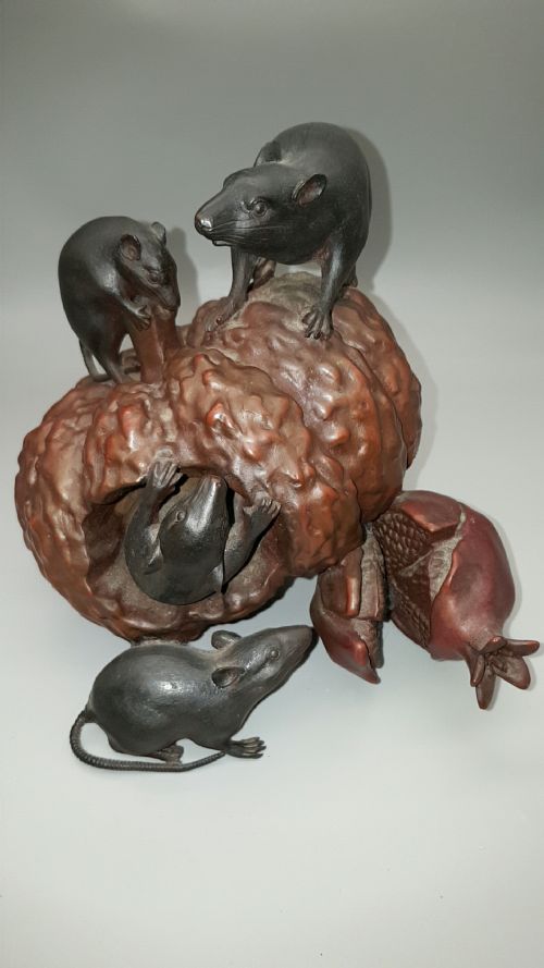 SUPERB JAPANESE MEIJI LATE 19THC BRONZE OKIMONO PUMPKIN RATS SEISAI - ADDITIONAL PHOTO 5