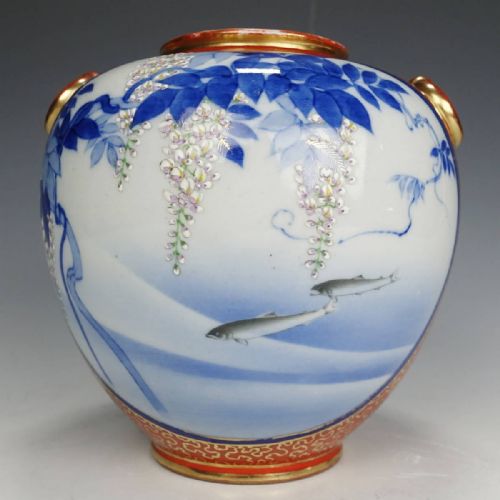 lovely japanese meiji late 19thc koransha arita porcelain vase decorated with koi carp - CATEGORY: ANTIQUE VASES - DATED 19TH CENTURY
