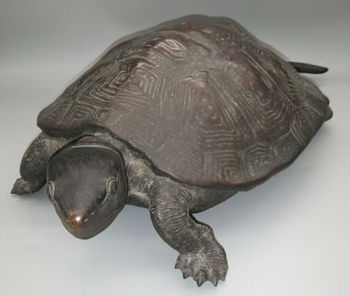 JAPANESE ANTIQUE 1919 TAISHO BRONZE OKIMONO OF TWO TURTLES STYLE OF MURATA SEIMIN - ADDITIONAL PHOTO 1
