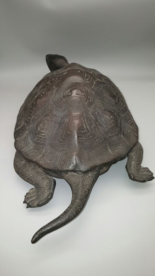 JAPANESE ANTIQUE 1919 TAISHO BRONZE OKIMONO OF TWO TURTLES STYLE OF MURATA SEIMIN - ADDITIONAL PHOTO 3