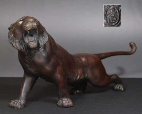 Superb Japanese Antique Meiji (Late 19thc) Bronze Tiger, Shuzan