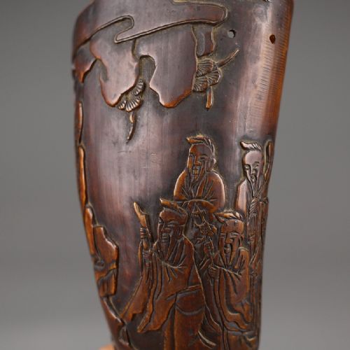 RARE CHINESE QING DYNASTY 19THC CARVED HORN HANGING FLOWER VASE - ADDITIONAL PHOTO 4