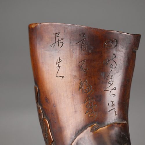 RARE CHINESE QING DYNASTY 19THC CARVED HORN HANGING FLOWER VASE - ADDITIONAL PHOTO 5