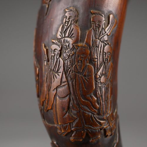 RARE CHINESE QING DYNASTY 19THC CARVED HORN HANGING FLOWER VASE - ADDITIONAL PHOTO 6
