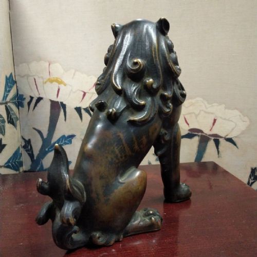 PROUD JAPANESE ANTIQUE LATE 19THC BRONZE OF A TEMPLE GUARDIAN LION - ADDITIONAL PHOTO 4