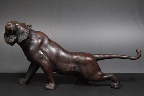 superb japanese antique meiji late 19thc bronze tiger shuzan - CATEGORY: ANTIQUE SCULPTURES - DATED 19TH CENTURY