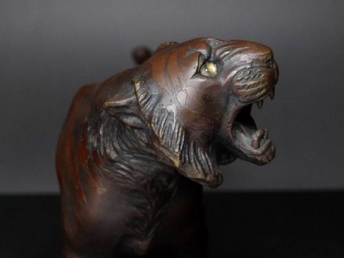 SUPERB JAPANESE ANTIQUE MEIJI LATE 19THC BRONZE TIGER SHUZAN - ADDITIONAL PHOTO 7