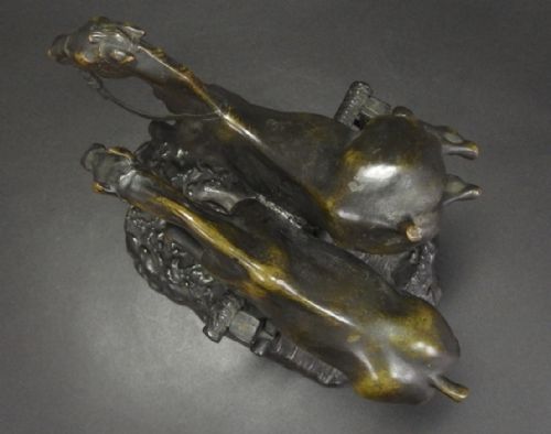 SPLENDID FRENCH ANTIQUE BRONZE OF TWO HURDLING HORSES CONSTANTIN CRISTESCO - ADDITIONAL PHOTO 4