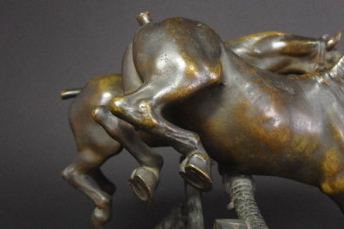 SPLENDID FRENCH ANTIQUE BRONZE OF TWO HURDLING HORSES CONSTANTIN CRISTESCO - ADDITIONAL PHOTO 5