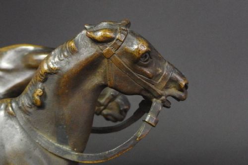 SPLENDID FRENCH ANTIQUE BRONZE OF TWO HURDLING HORSES CONSTANTIN CRISTESCO - ADDITIONAL PHOTO 10